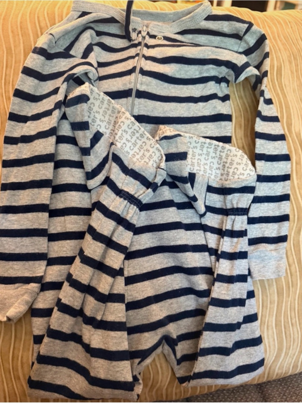 Carter's Navy and Light Gray Striped Baby Zip One-Piece